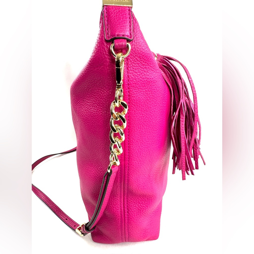 Michael Kors Fuchsia Pink Leather Large Shoulder Bag Purse Chain Strap Tassel - Picture 8 of 13